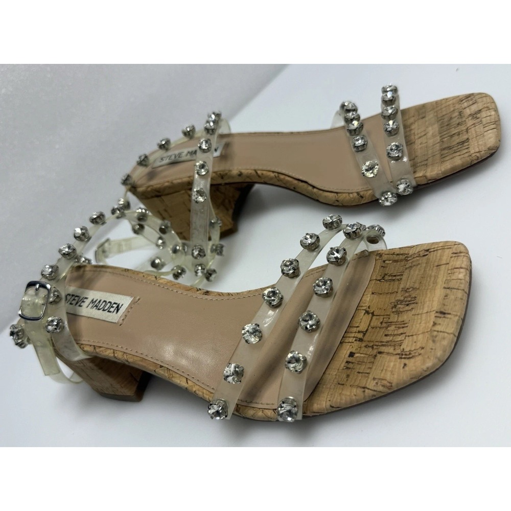 Steve Madden Womens Invent Clear Heeled Sandal‎ Rhinestones Sz 7.5M